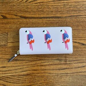 $249 Kate Spade Pink Parrot Flock Party Large Continental Zip Around Wallet